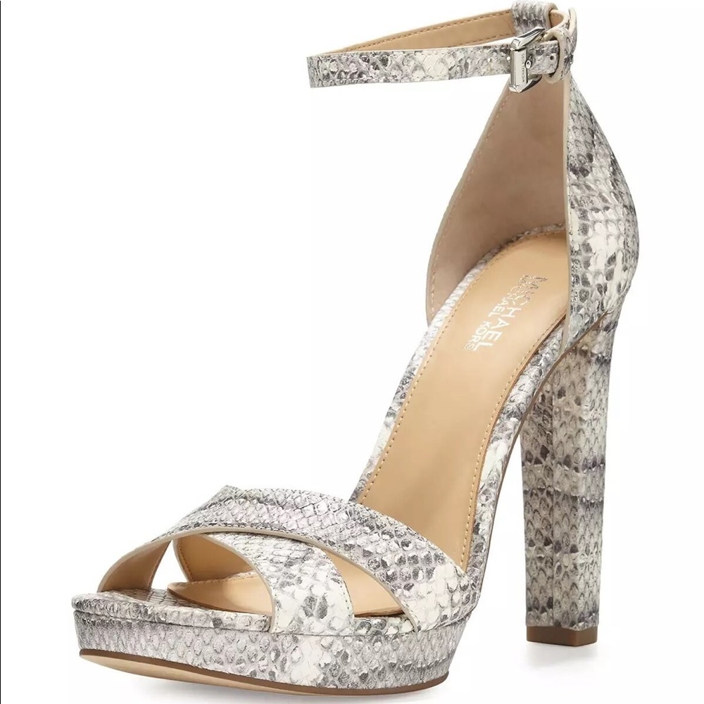 MICHAEL Michael Kors | Divia Ankle Strap Snakeskin Platform Heels Roccia Size 7